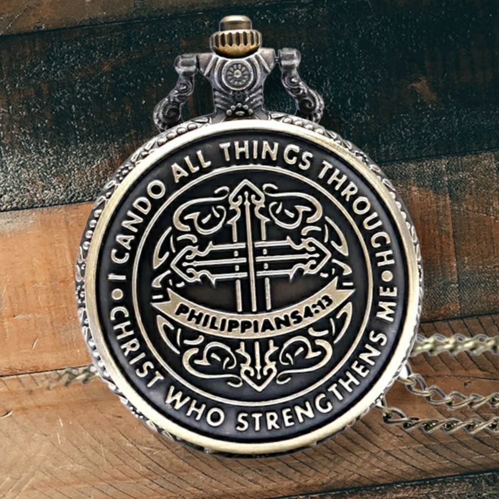 Bible Verse Pocket Watch NEW GIFT Christian Philippians 4:13 - Picture 1 of 3